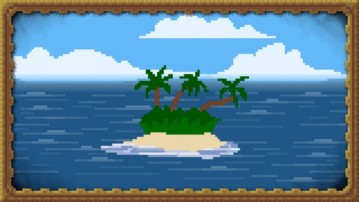 Pixel art island with palm trees in the ocean