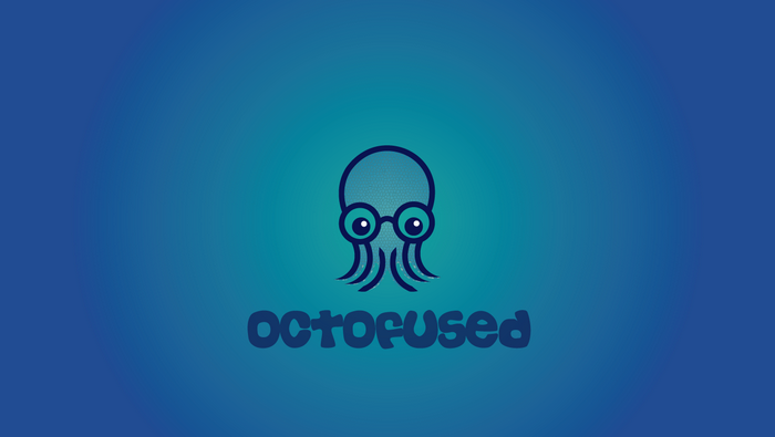 Octofused logo with cartoon octopus wearing glasses