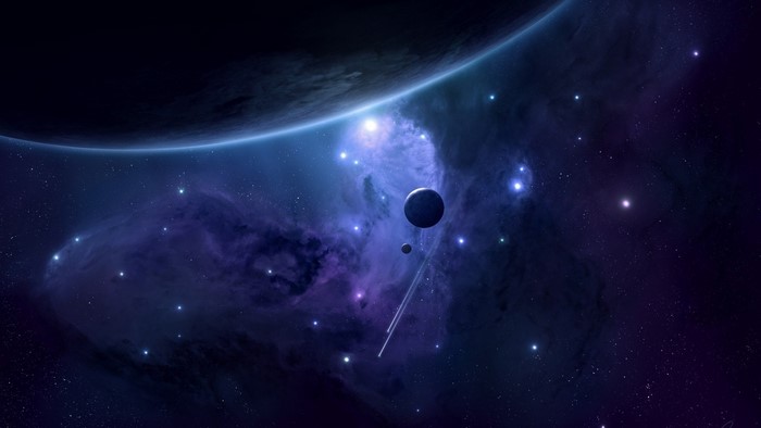 Planets and nebula in outer space