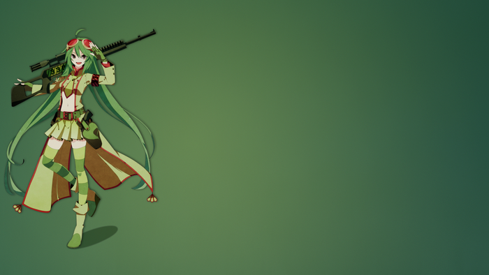 Megpoid Gumi from Vocaloid with a sniper rifle