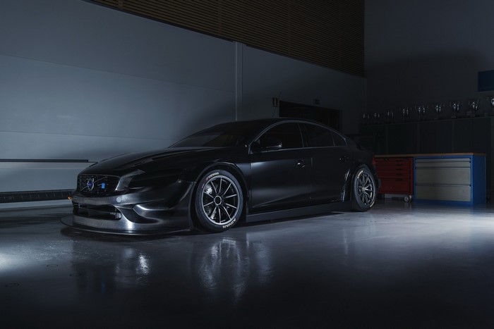 Black Volvo S60 WTCC race car in a garage