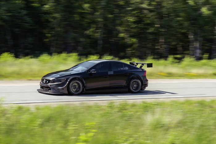 Black Volvo S60 WTCC race car with a large rear wing