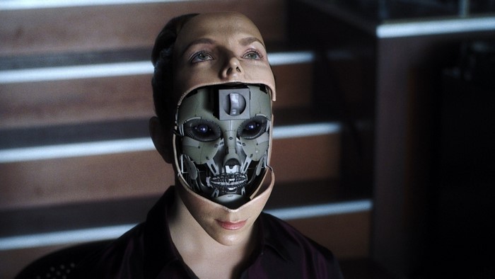 Android with face mask removed