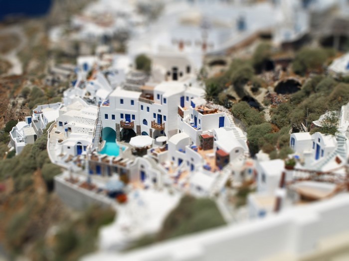 Tilt Shift Miniature Village with Blue Accents