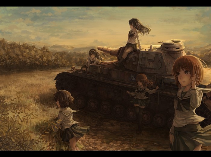 Girls und Panzer anime girls with a tank