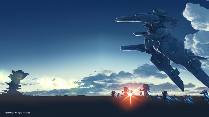 Muv Luv screenshot with mechs and spacecraft