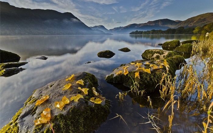 Autumn lake with mountains and rocks