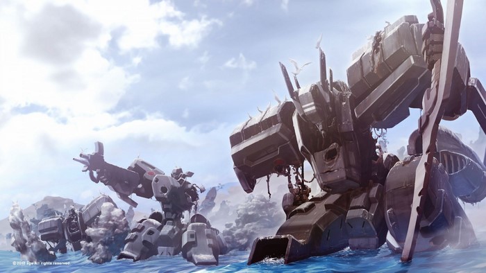 Mechs in the water from Muv Luv