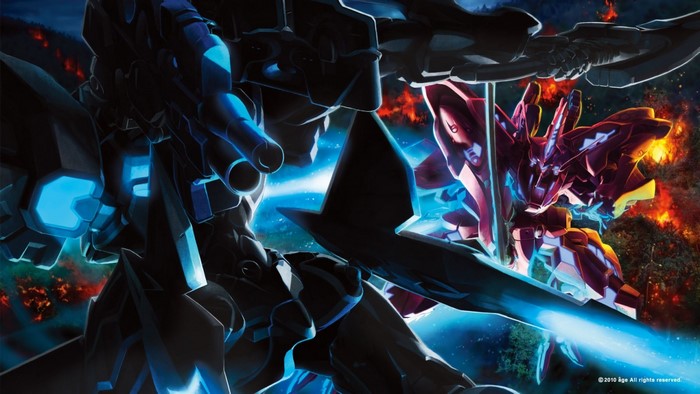 Mecha battle in Muv Luv with explosions
