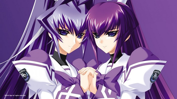 Two anime girls from Muv Luv holding hands