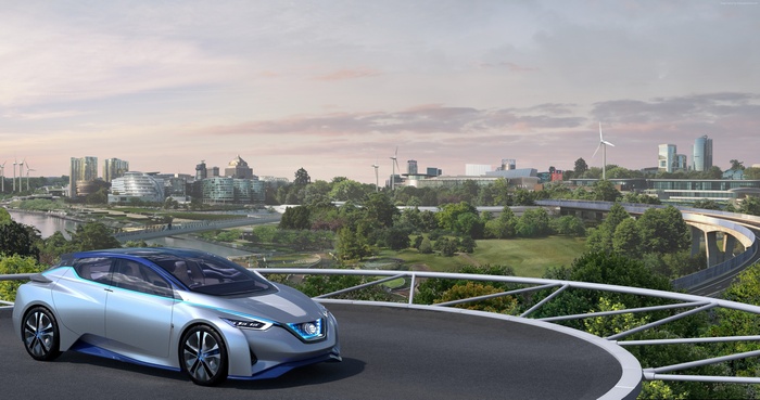 Nissan IDS concept car in a futuristic city