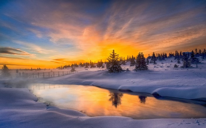 Sunset Over Snowy River in Norway