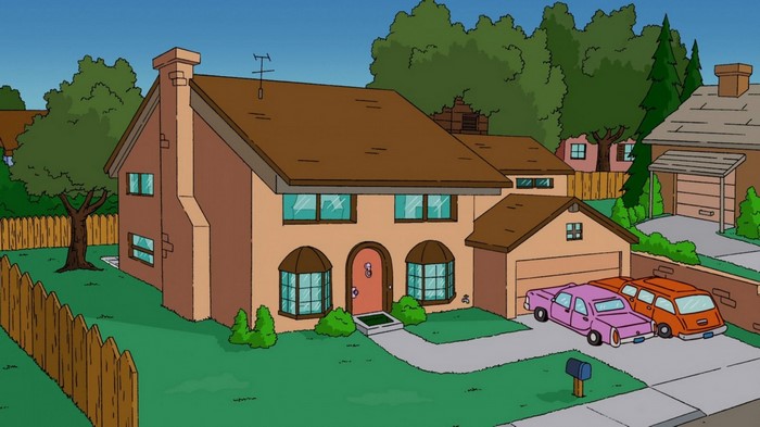The Simpsons' house in a suburban neighborhood