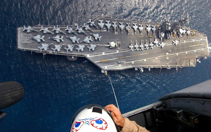 USS Dwight D. Eisenhower CVN 69 aircraft carrier with F/A-18 Hornets
