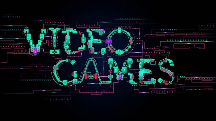 Video Games text in circuit board style