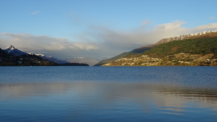 Lake Wakatipu with Queenstown and mountains, New Zealand
