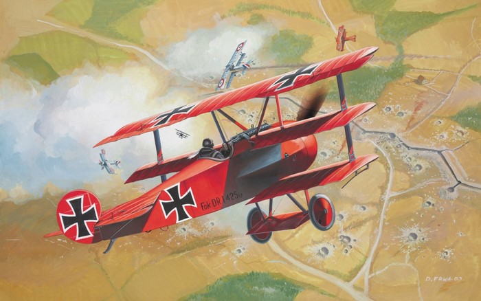 Red Baron Fokker DR 1 Biplane in Flight