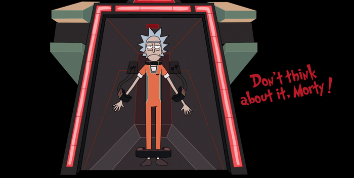 Rick Sanchez from Rick and Morty in a sci-fi chamber
