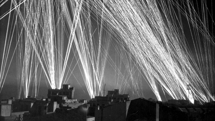 World War II anti-aircraft searchlights over Algiers