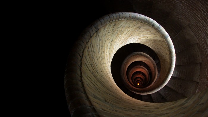 Spiral staircase made of bricks and wood
