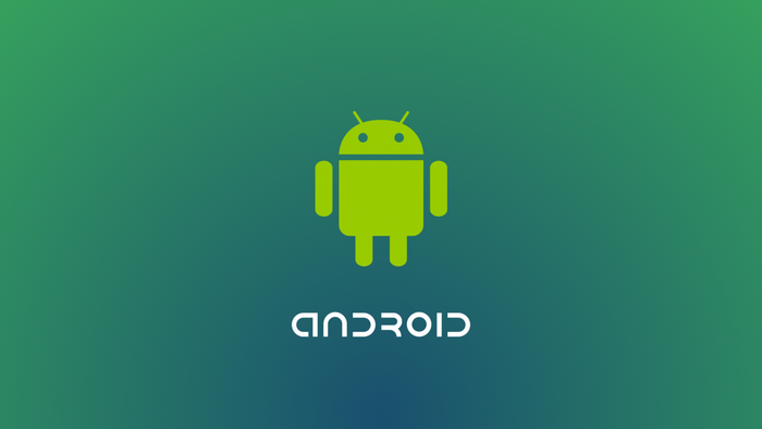Android logo and text on a gradient background