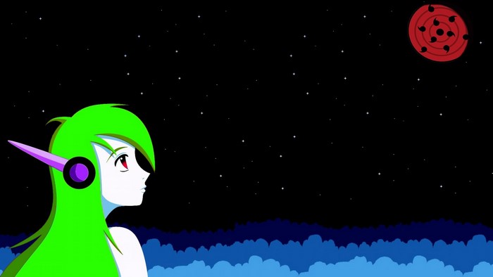 Anime girl with green hair and Sharingan moon