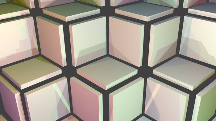 Abstract pattern of translucent cubes with lighting effects