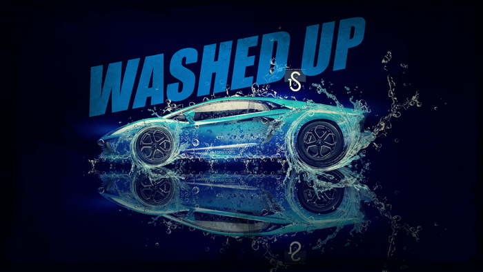 Blue Lamborghini Aventador with water splashes