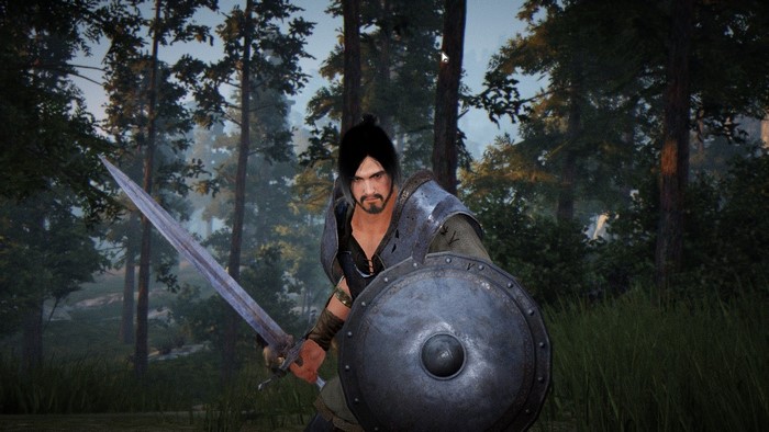 Man with sword and shield in Black Desert