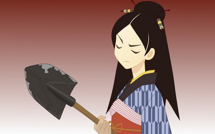 Kitsu Chiri from Sayonara Zetsubou Sensei holding a shovel