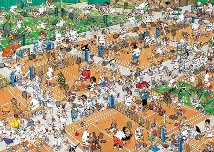 A chaotic tennis tournament with many characters and activities