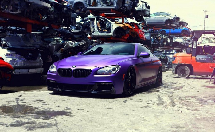 Purple BMW 6 Series Coupe in Junkyard