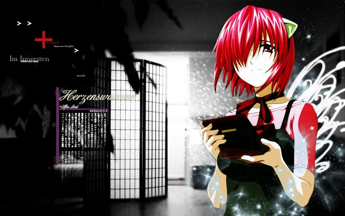 Lucy from Elfen Lied holding a book