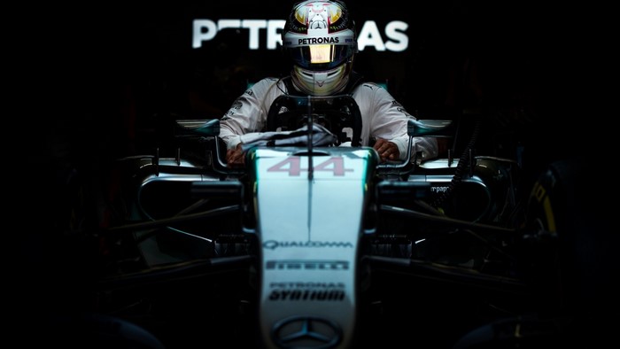 Lewis Hamilton in a Mercedes-Benz Formula 1 car