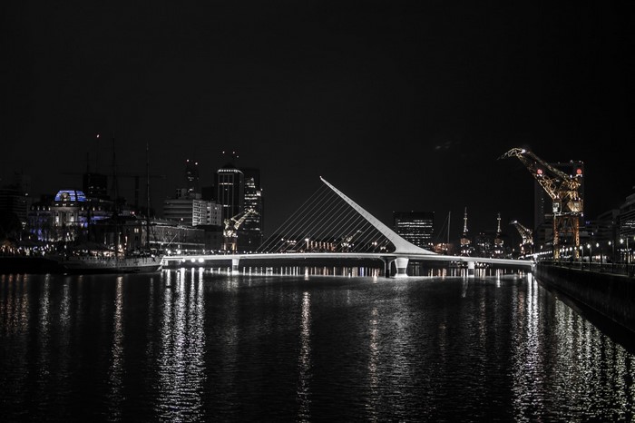 Puente de la Mujer bridge at night in Buenos Aires