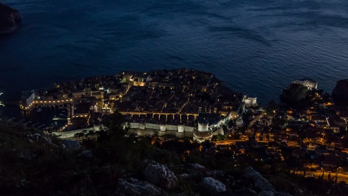 Dubrovnik cityscape at night from above