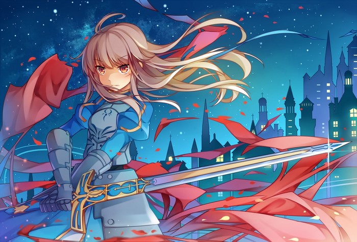 Saber from Fate Series holding a sword