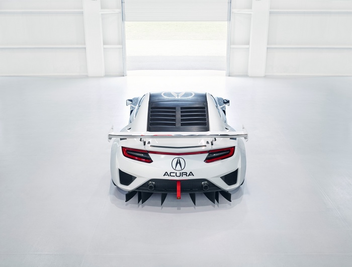 White Acura NSX GT3 race car rear view