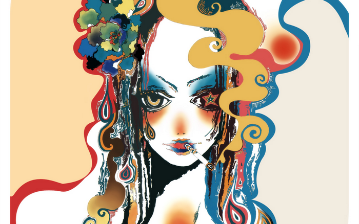 Illustration of a woman smoking a cigarette