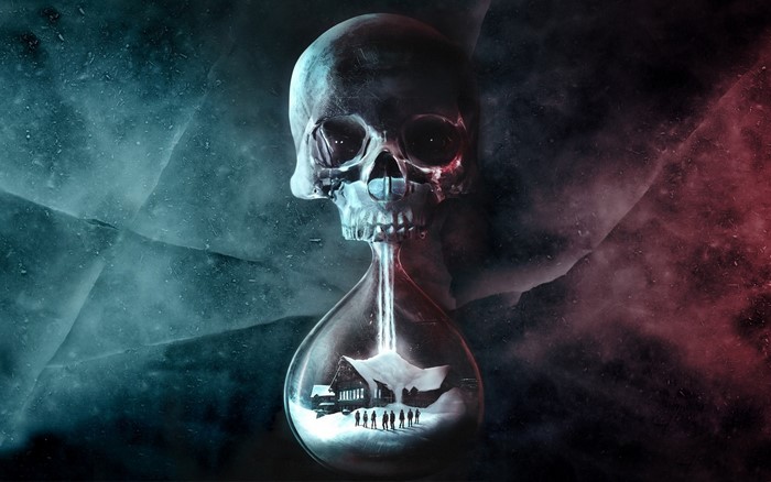 Until Dawn hourglass skull with cabin and people