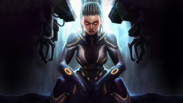 Kerrigan from Starcraft II in futuristic armor