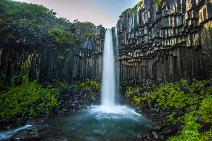 Svartifoss waterfall with basalt columns in Iceland