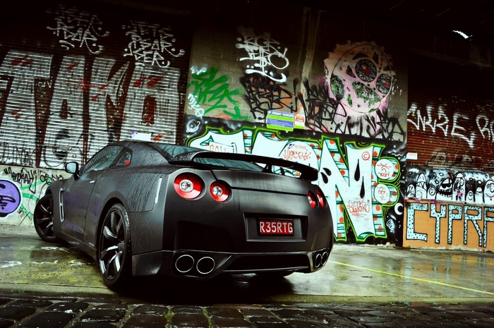 Nissan GT R R35 Matte Black Sports Car