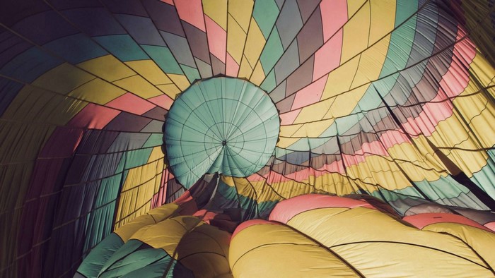Inside a colorful hot air balloon
