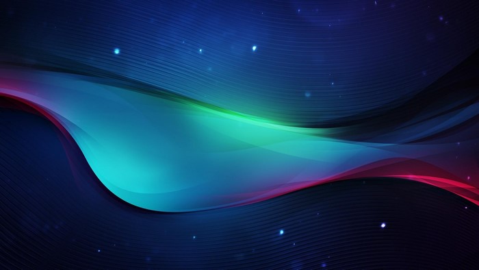 Abstract blue and teal wave with pink and green accents