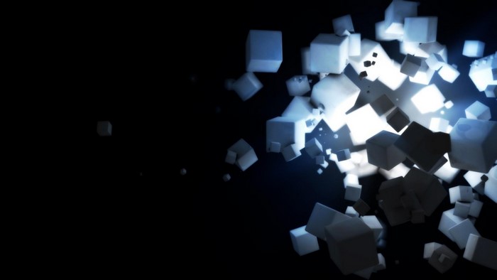 Abstract digital art of glowing cubes in darkness