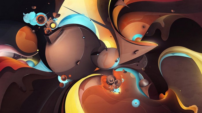 Abstract digital art with swirling shapes and colors