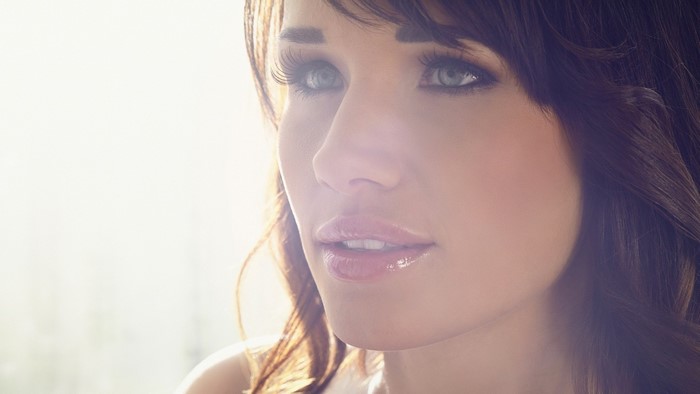 Close-Up Portrait of a Woman with Blue Eyes