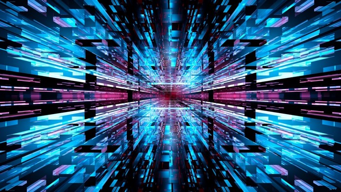 Abstract digital art with blue and pink geometric shapes