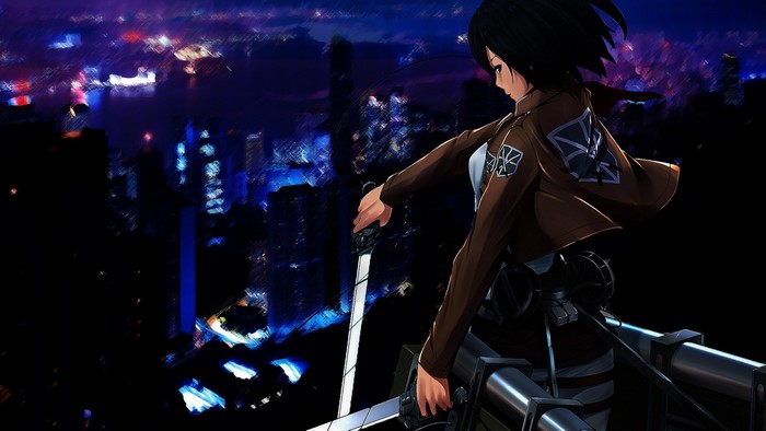 Mikasa Ackerman from Shingeki no Kyojin overlooking a city